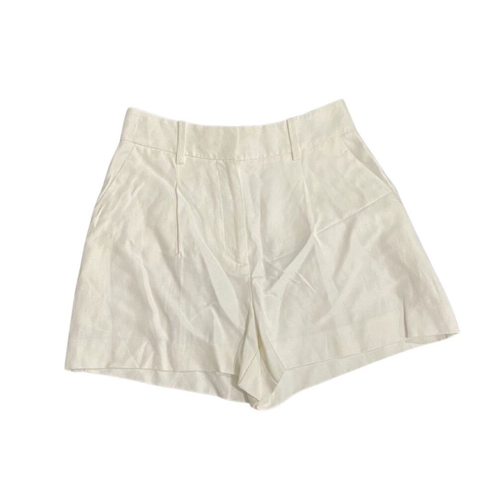 Reiss Linen Blend Front Pleat Suit Shorts White Size 0 high Rise Vacation Resort